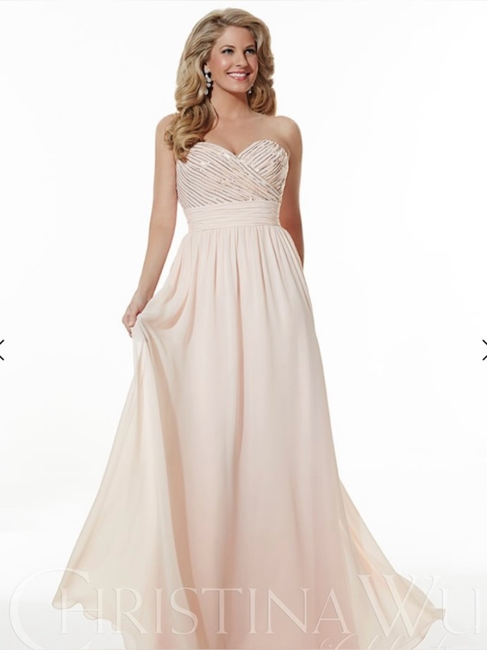 Blush Pink Evening Gown with Ruched Bodice